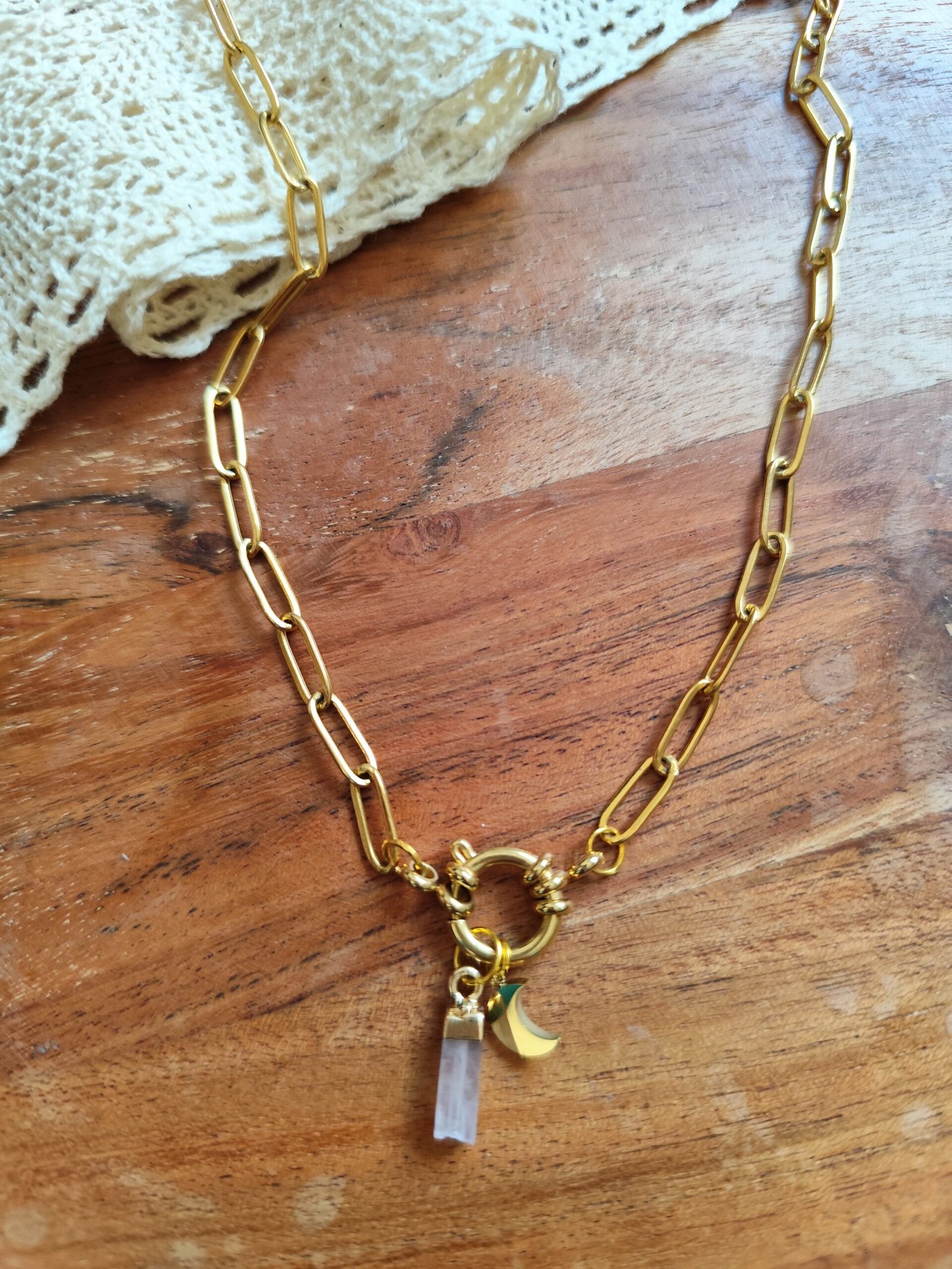 bijoux acier inoxydable quartz rose