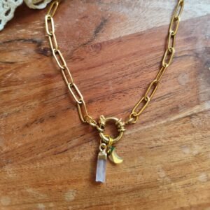 collier acier inox doré Agathe rose