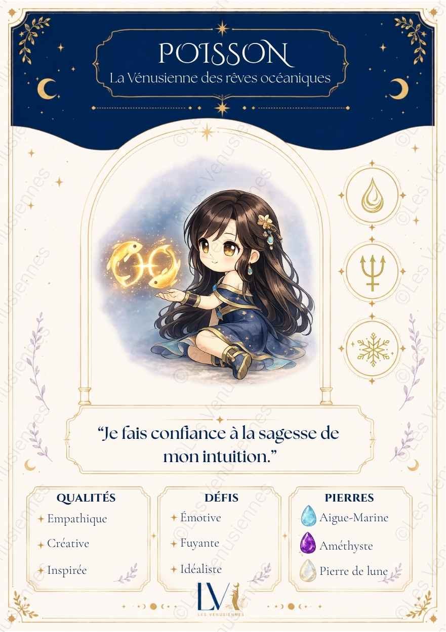 Carte astrologique Poisson à imprimer – Les Vénusiennes du Zodiaque
