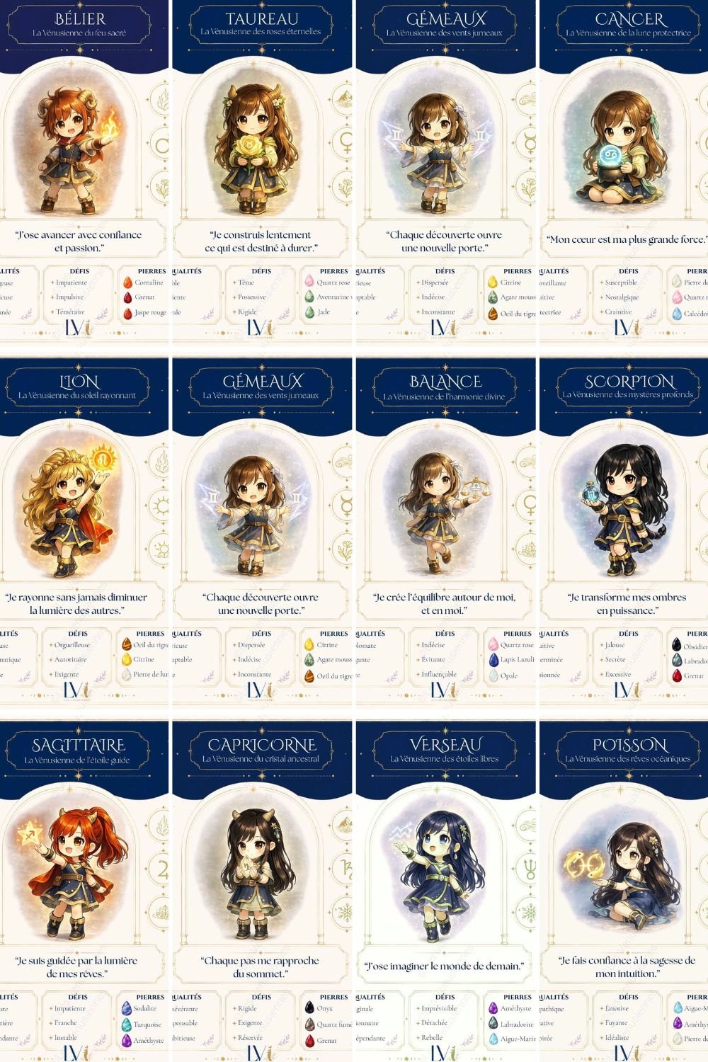 Les 12 cartes astrologiques à imprimer – Collection Les Vénusiennes du Zodiaque