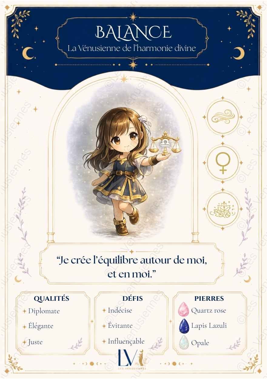 Carte astrologique Balance à imprimer – Les Vénusiennes du Zodiaque