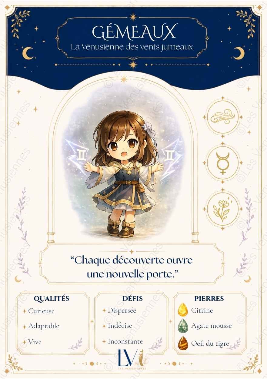 Carte astrologique Gémeaux à imprimer – Les Vénusiennes du Zodiaque