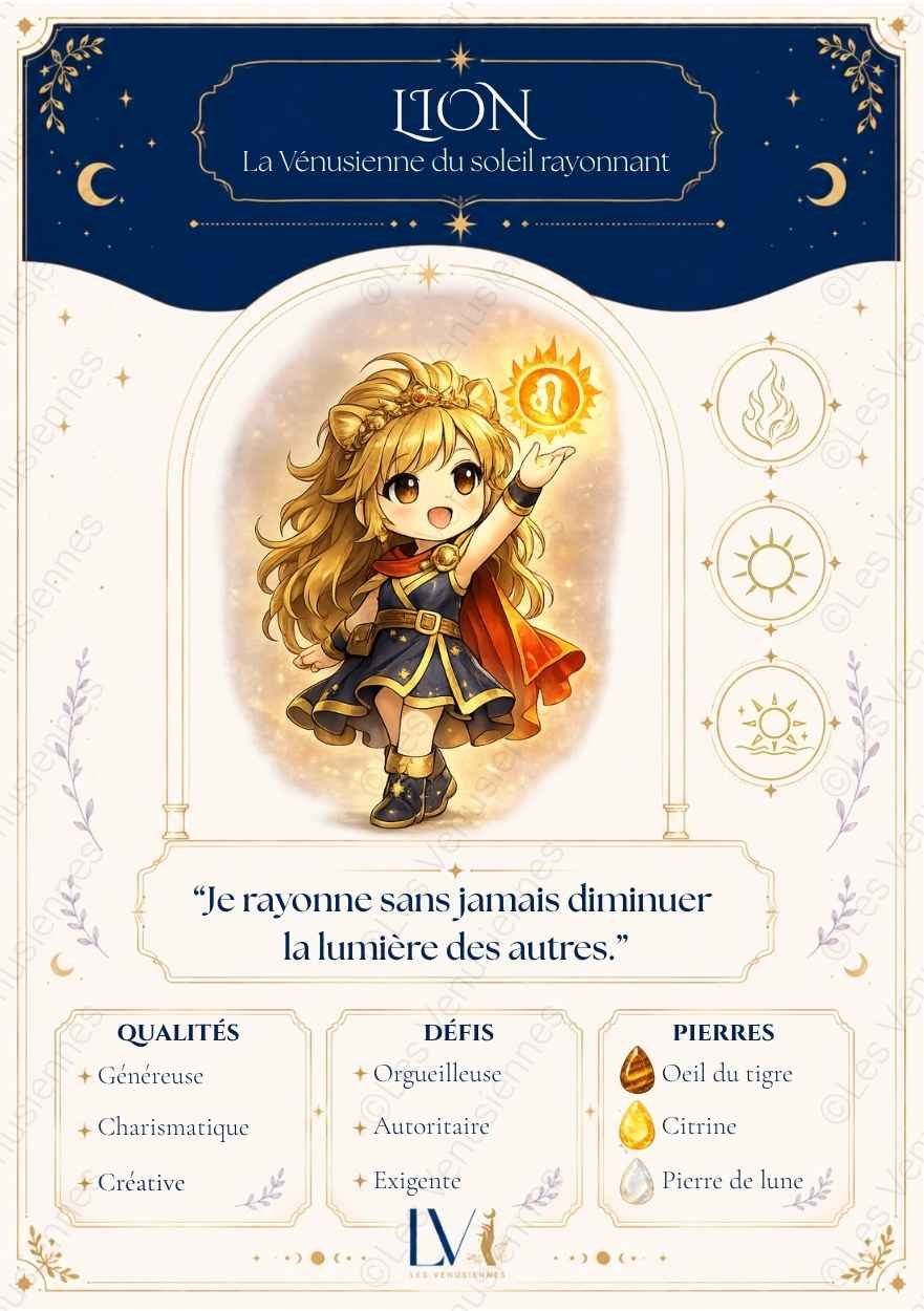 Carte astrologique Lion à imprimer – Les Vénusiennes du Zodiaque